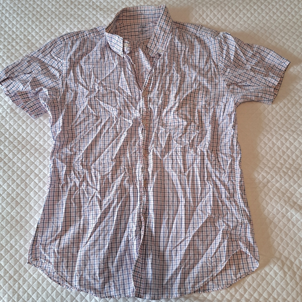 J.Crew Mens Size Large Light Weight Shirt Cotton Pink w Blue Stripes Button Down